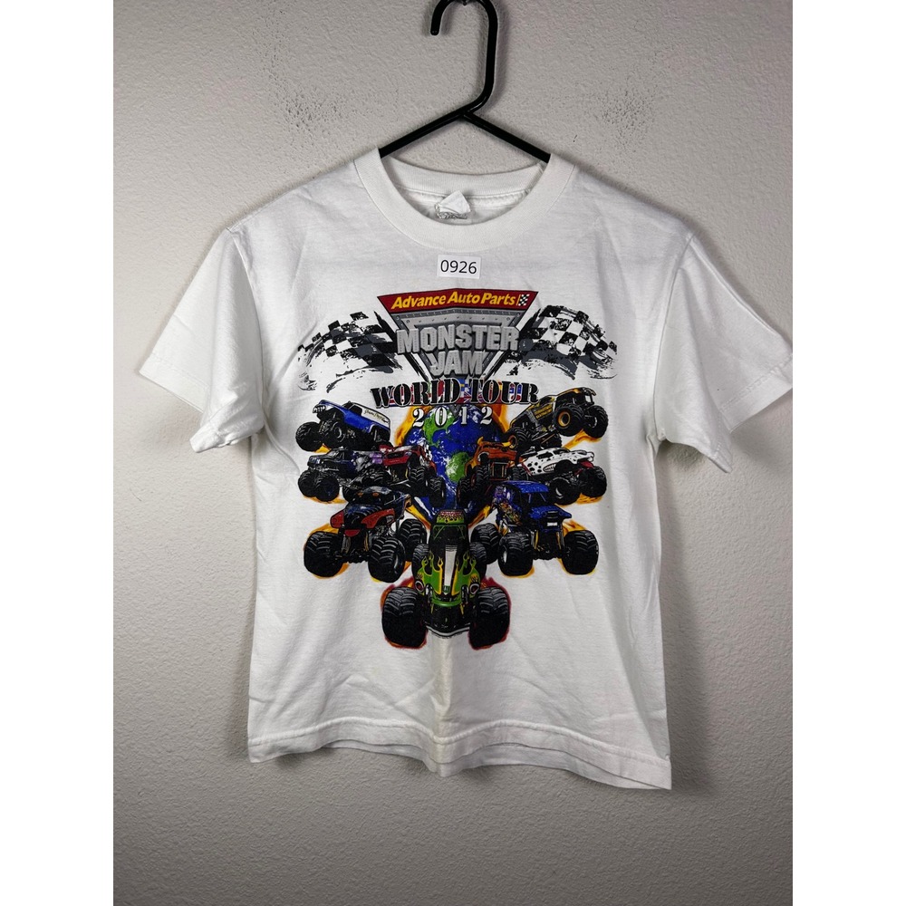 Monster Jam World Tour 2012 Youth T-Shirt White Grave Digger Size M 10-12